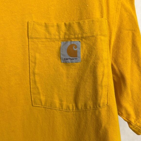 Carhartt Mens T-shirt Sz Large Yellow Gold Pocket Crew Neck Short Sleeve - Picture 2 of 6
